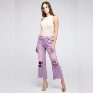Lavender Distressed Vintage Washed Wide Leg Pants